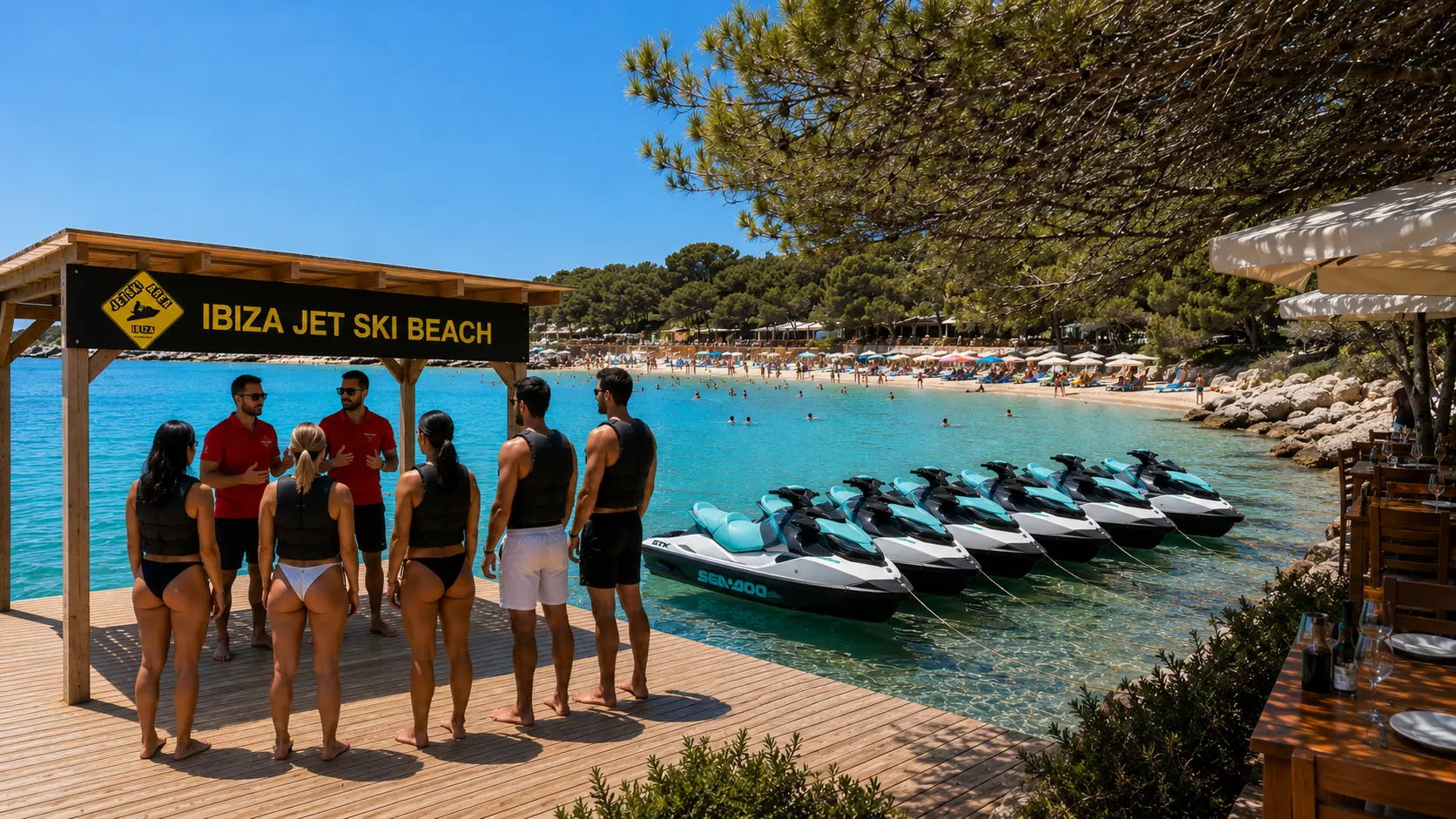Cala Bassa, punto de salida de excursiones en moto de agua, Ibiza